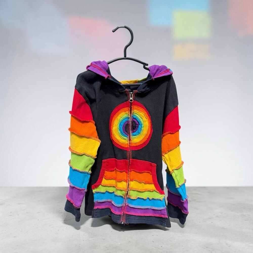Vintage/Y2K Patchwork Rainbow Full Zip - Made in Nepal
